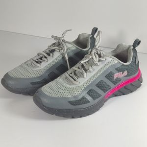 FILA Youth Athletic Shoes Sz 3 Gray Pink Glitter